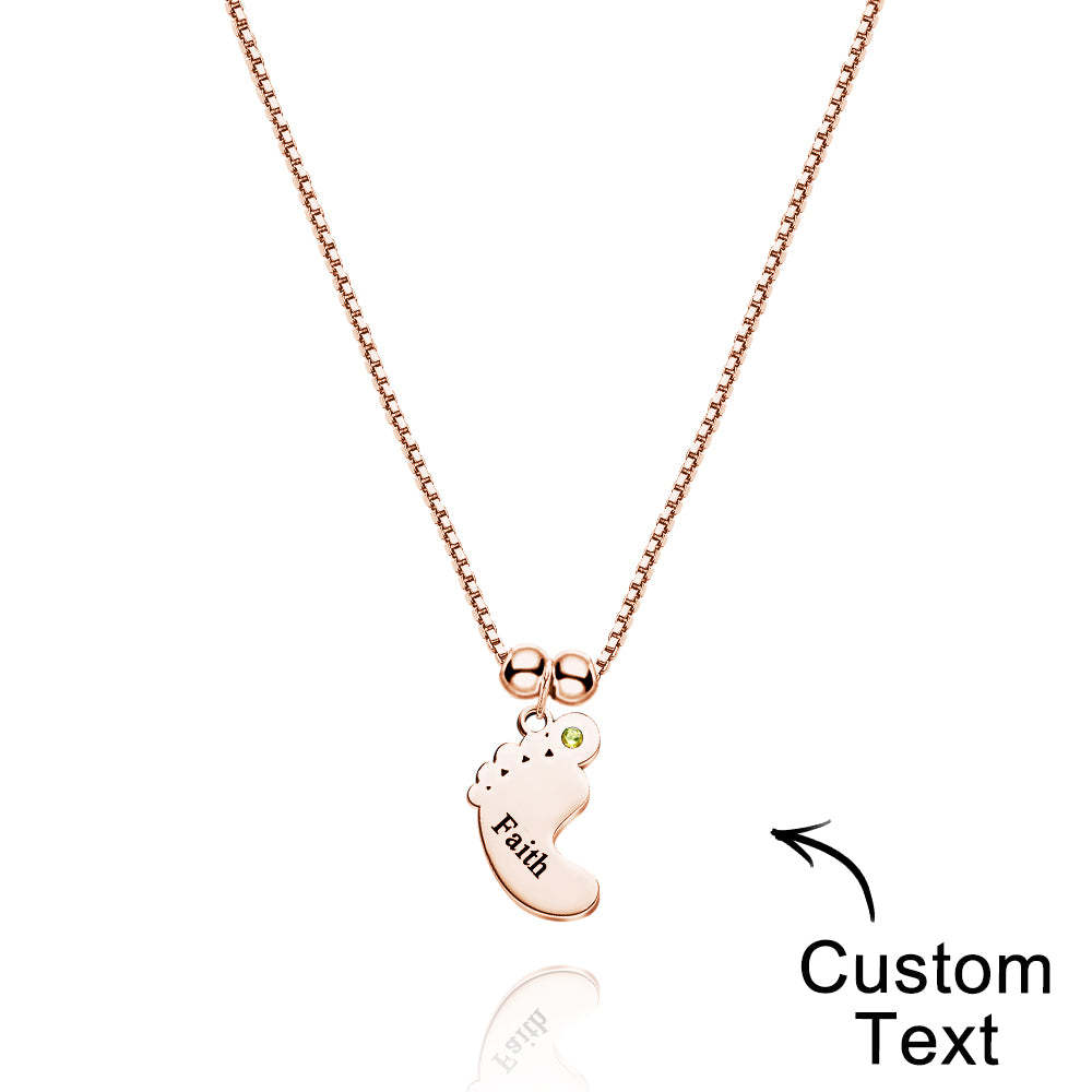 Custom Name Birthstone Baby Feet Charm Necklace For Christmas - soufeeluk