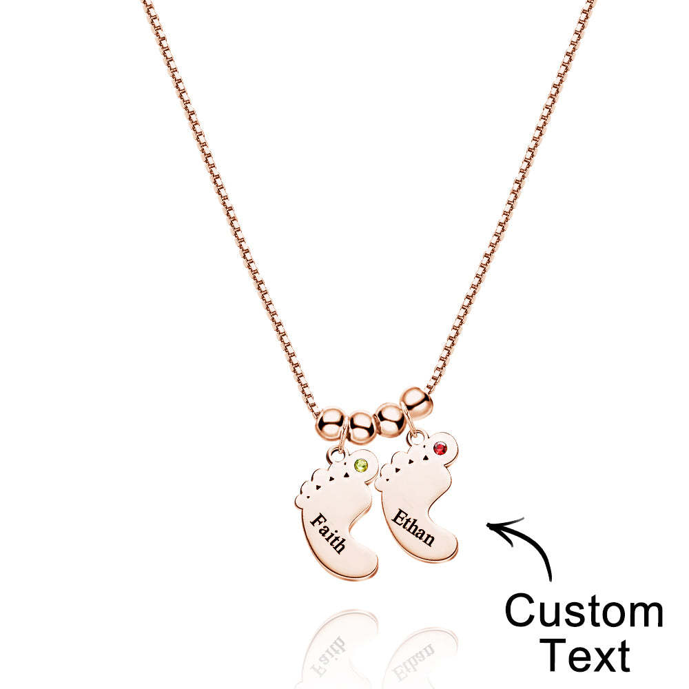 Custom Name Birthstone Baby Feet Charm Necklace For Christmas - soufeeluk