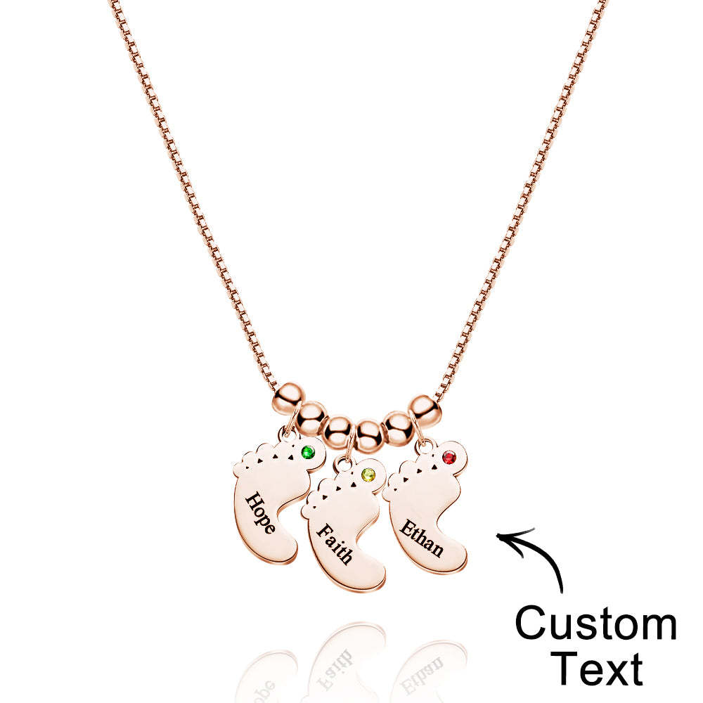Custom Name Birthstone Baby Feet Charm Necklace For Christmas - soufeeluk