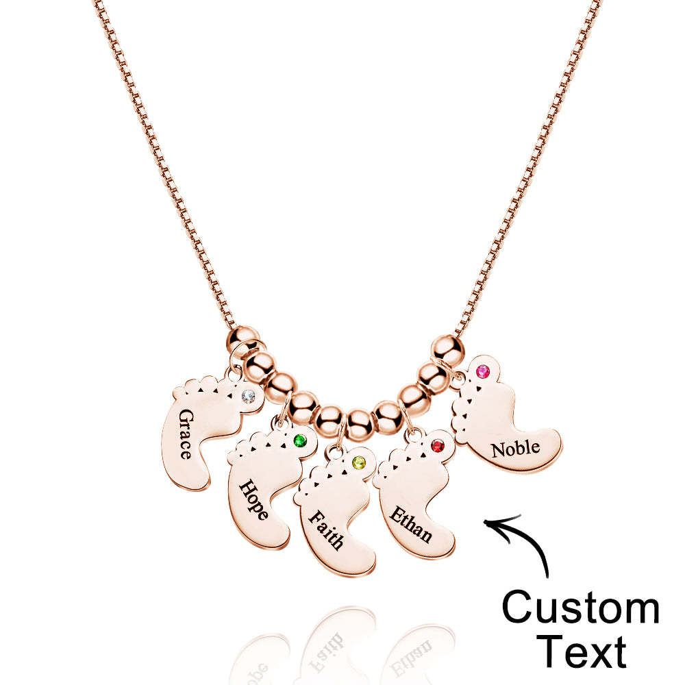 Custom Name Birthstone Baby Feet Charm Necklace For Christmas - soufeeluk