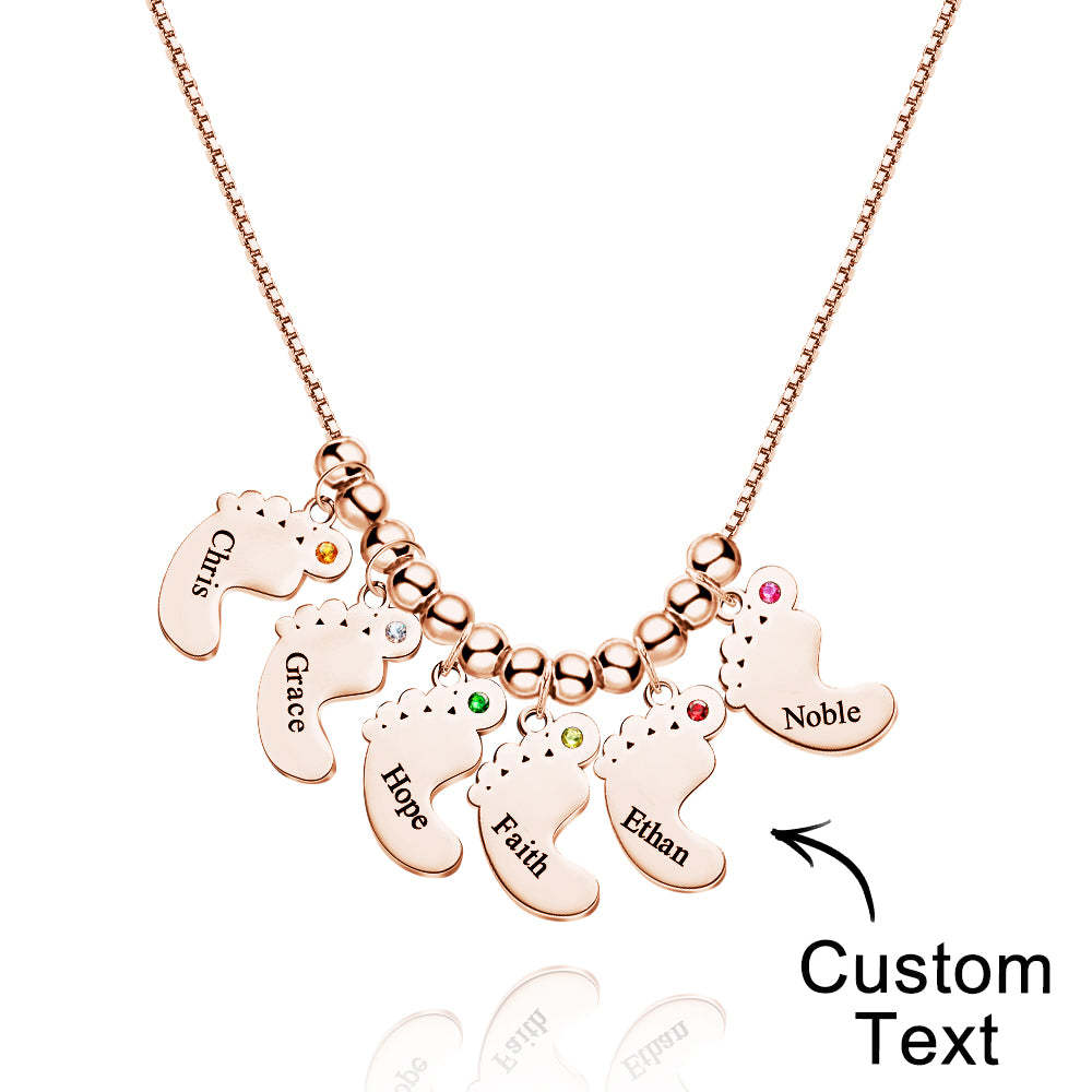 Custom Name Birthstone Baby Feet Charm Necklace For Christmas - soufeeluk