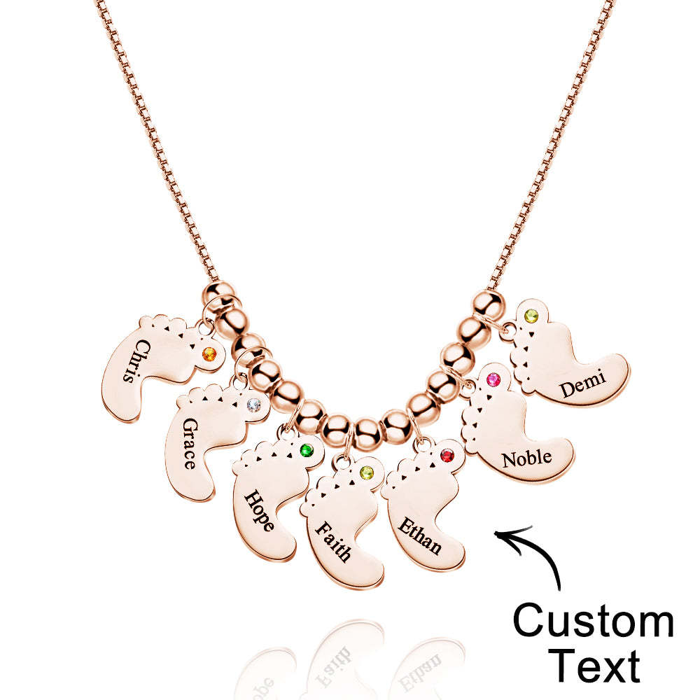 Custom Name Birthstone Baby Feet Charm Necklace For Christmas - soufeeluk