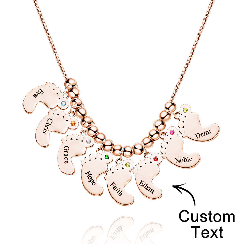 Custom Name Birthstone Baby Feet Charm Necklace For Christmas - soufeeluk
