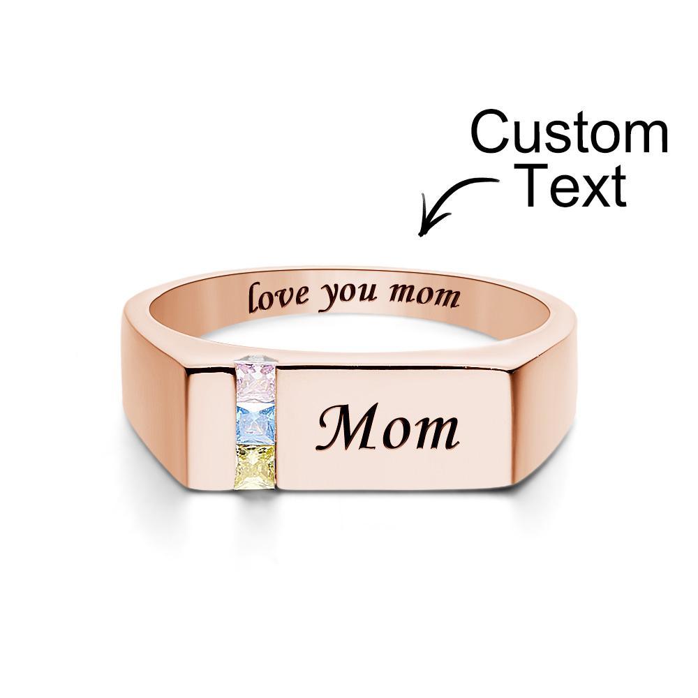 Custom Text Birthstone Ring Rose Gold Plated Personalised Family Ring Gift For Her - soufeeluk