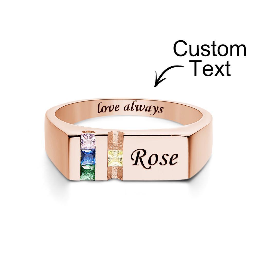 Custom Text Birthstone Ring Rose Gold Plated Personalised Family Ring Gift For Her - soufeeluk