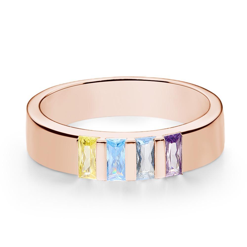 Custom Baguette Birthstone Ring Rose Gold Plated Personalised Family Ring Gift For Her - soufeeluk