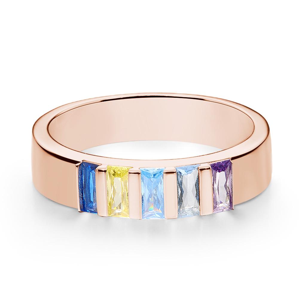 Custom Baguette Birthstone Ring Rose Gold Plated Personalised Family Ring Gift For Her - soufeeluk