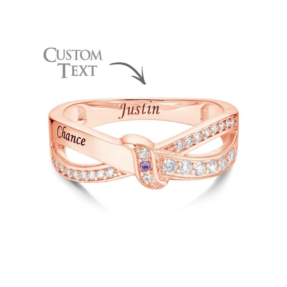 Custom Name and Text Birthstone Ring Rose Gold Plated Personalized Family Ring Gift For Her