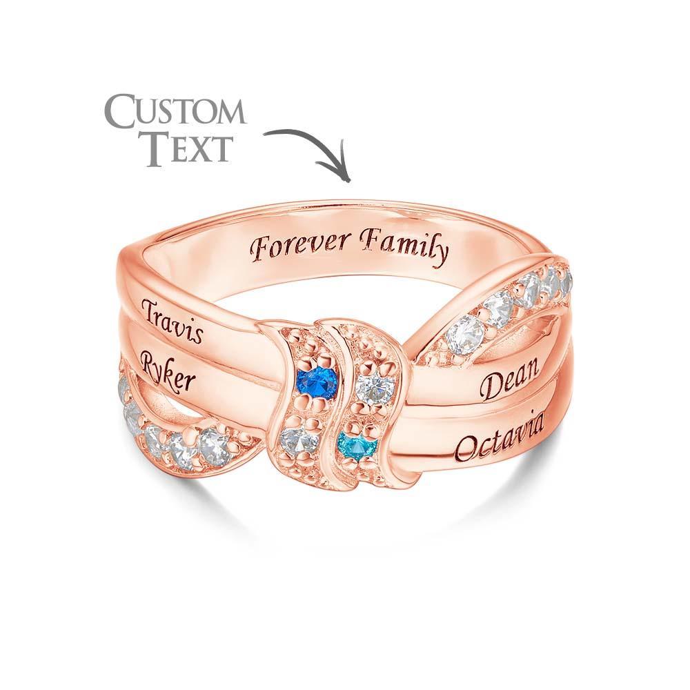 Custom Name and Text Birthstone Ring Rose Gold Plated Personalized Family Ring Gift For Her - soufeeluk