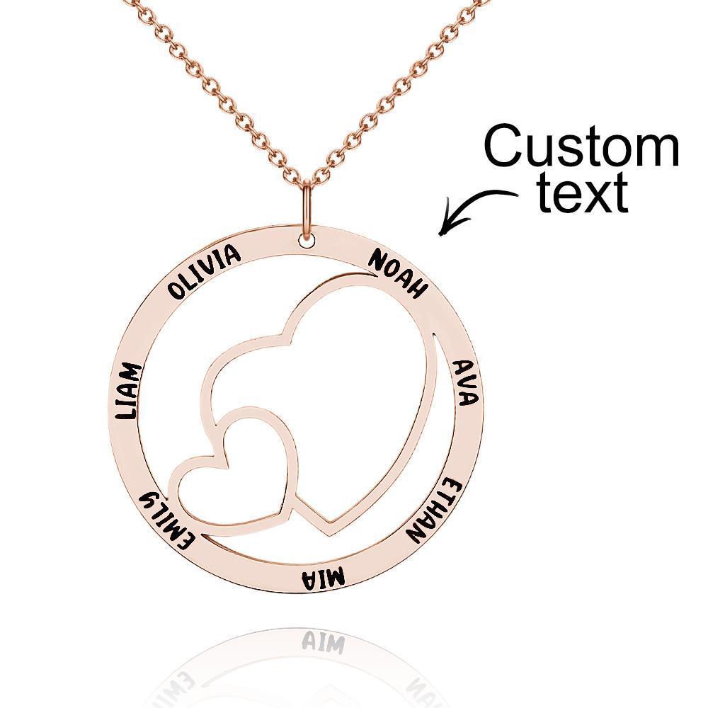 Engraved Name Necklace With Double Hearts Circle Elegant Pendant Jewellery Gifts For Her - soufeeluk