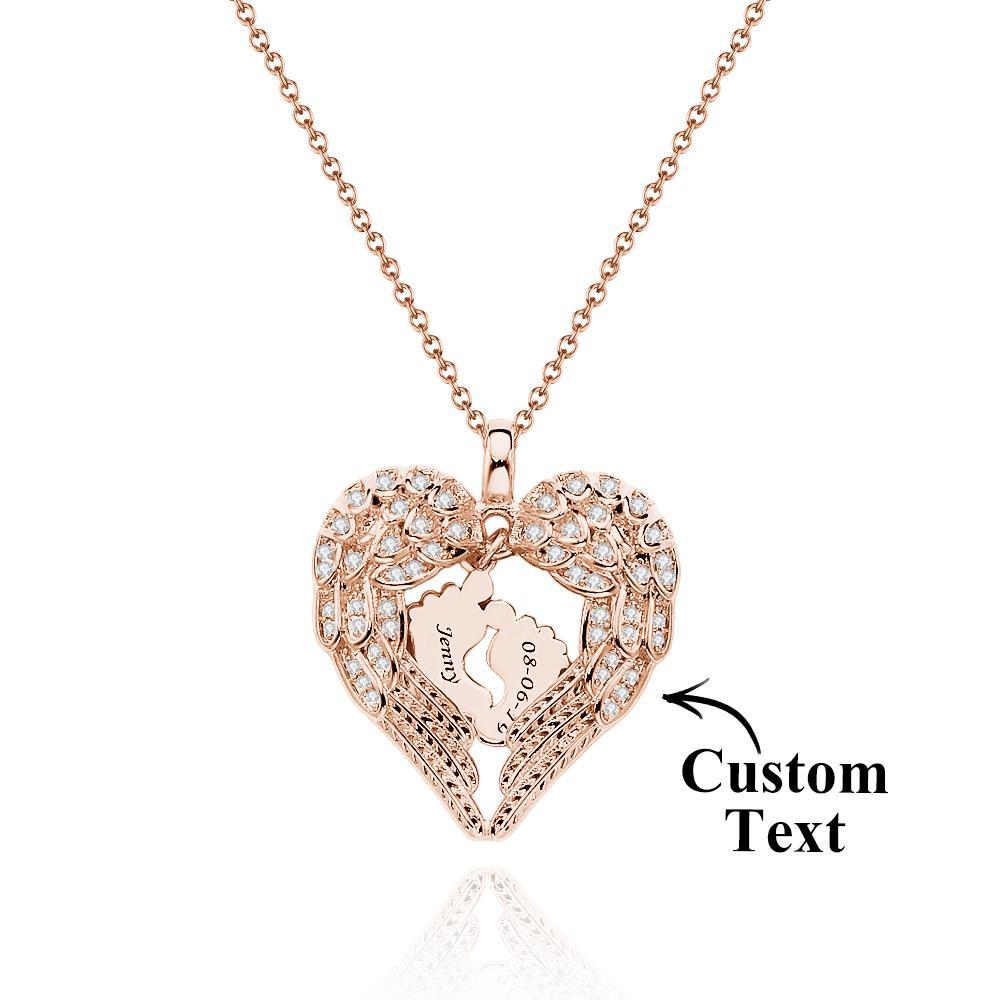 Engravable Angels Heart Necklace Lovely Feet Design Pendant Mother's Day Gifts - soufeeluk