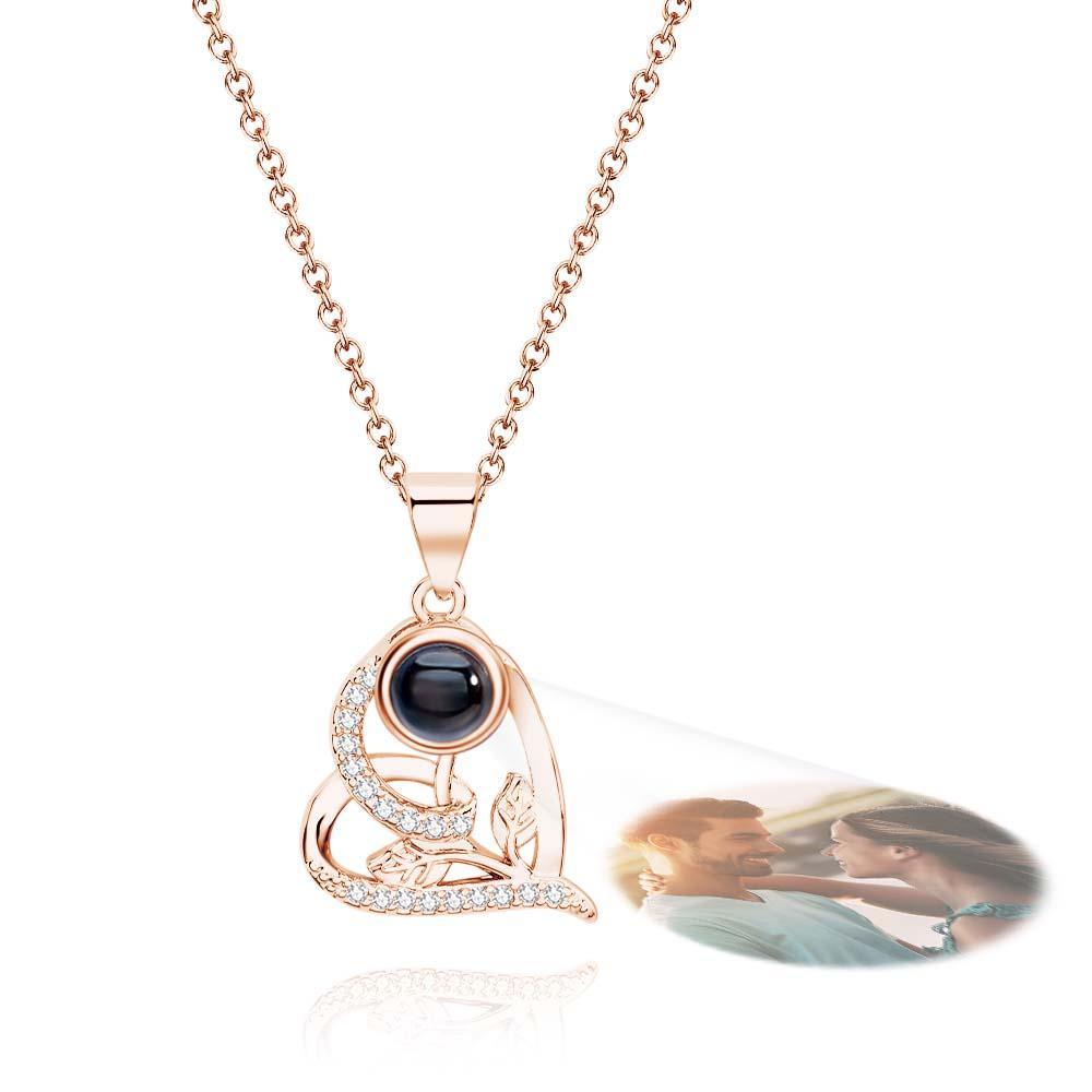 Custom Projection Necklace Leaf Heart Gift for Her - soufeeluk