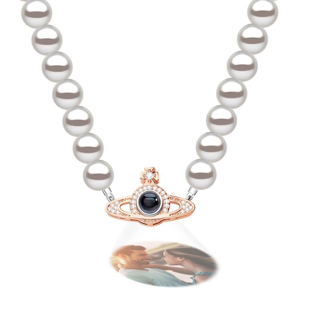 Custom Projection Necklace Planet Pearl Chain Fashion Gift - soufeeluk