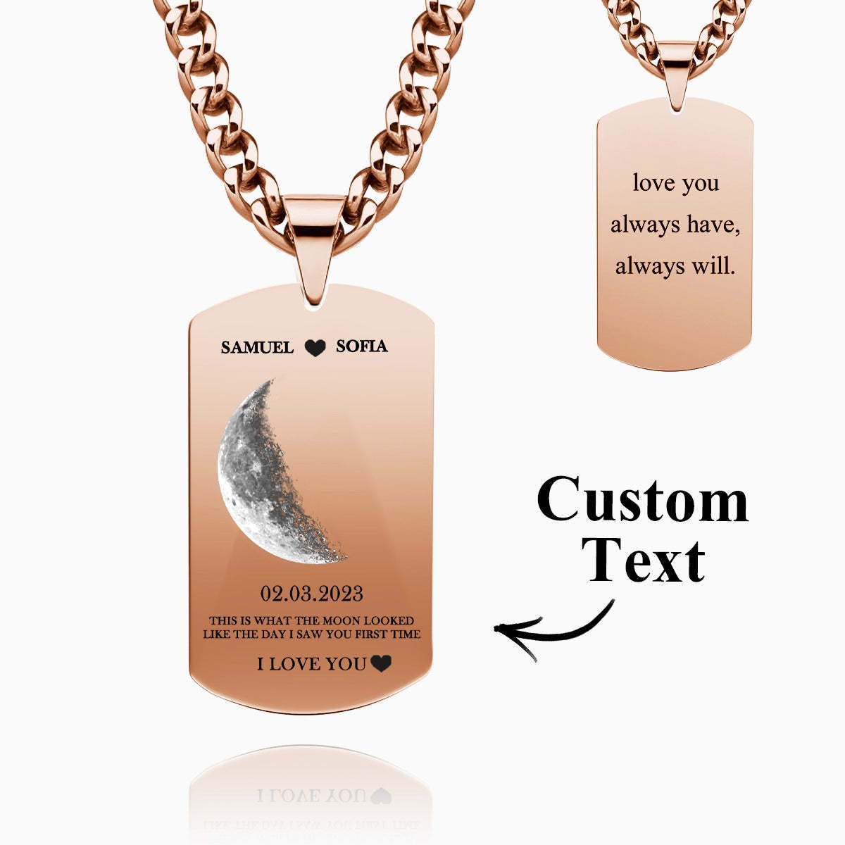 Custom Moon Phase Necklace With Text Modern Pendant Gifts For Couples - soufeeluk