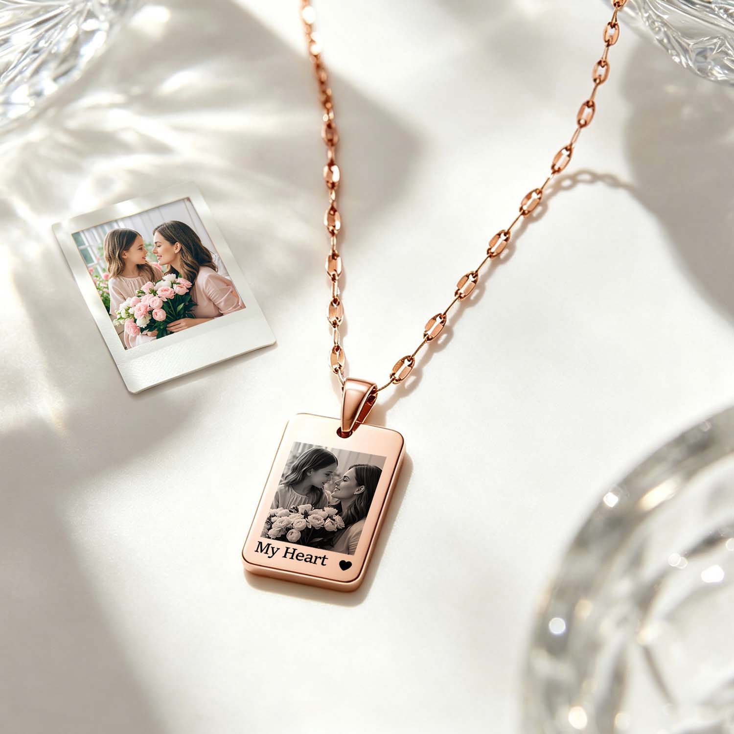 Custom Photo Engraved Necklace Personalized Photo Pendant Jewelry Mother’s Day Gift for Mom from Daughter or Son - soufeeluk