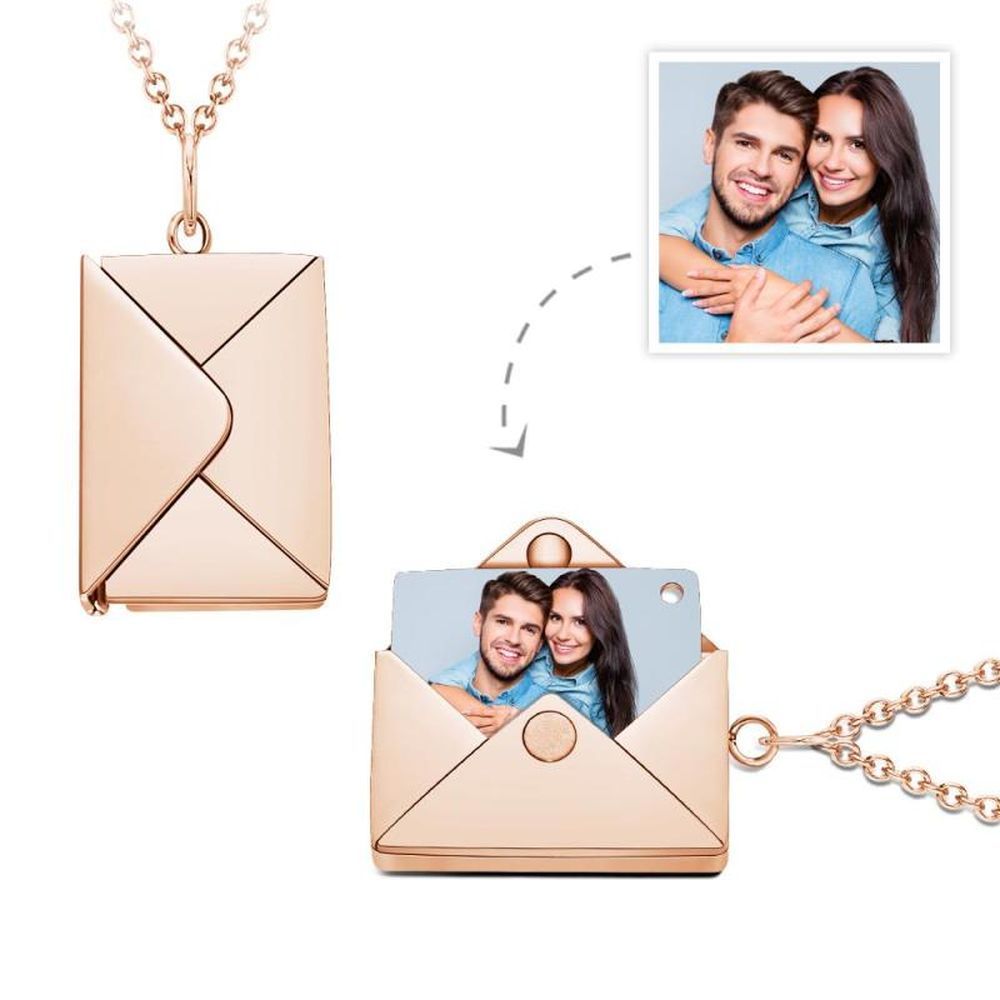 Custom Photo Necklace Engraved Text Jewelry and Key Chains Envelope Letter Secret Message Creative Gifts for Valentines' Day - soufeeluk