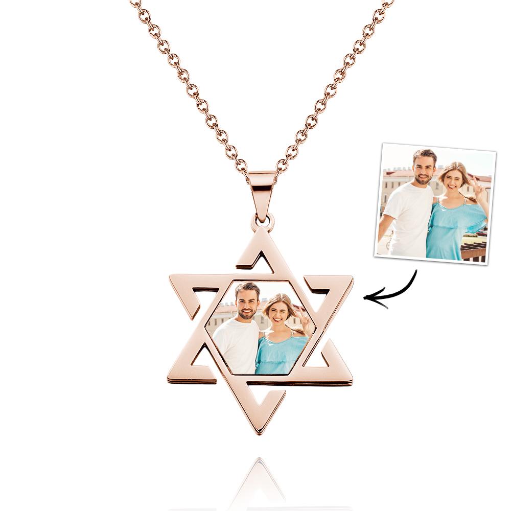 Star of David Necklaces for Women Men's Stainless Steel Jewellery Best Friend Gift Custom Necklace with Picture - soufeeluk