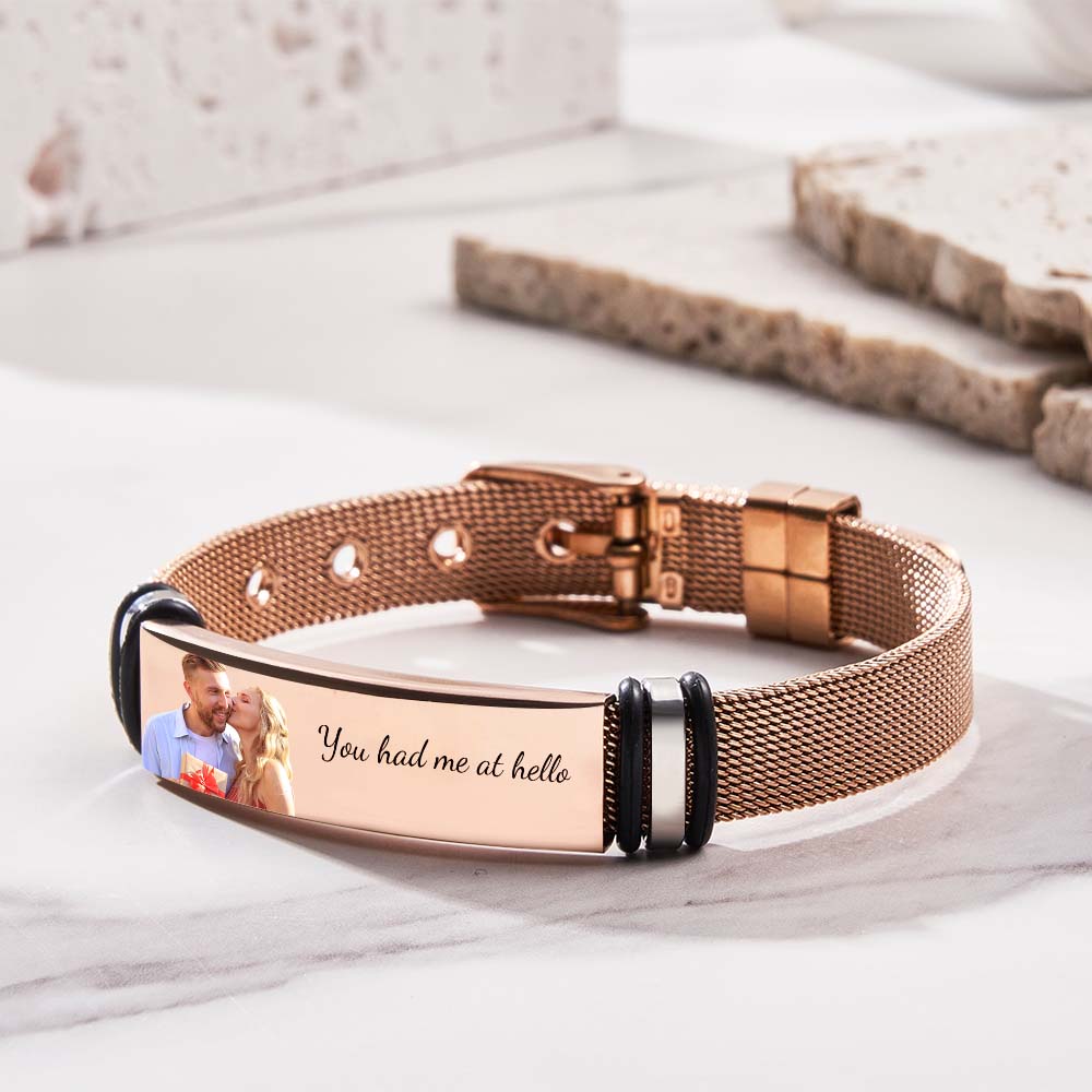 Custom Photo Engraved Bracelet Rose Gold Gift for Wedding Day - soufeeluk