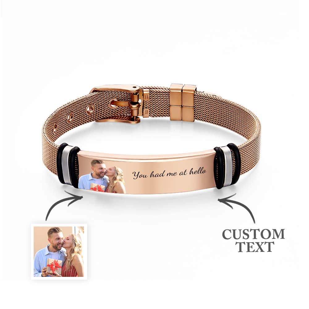Custom Photo Engraved Bracelet Rose Gold Gift for Wedding Day - soufeeluk