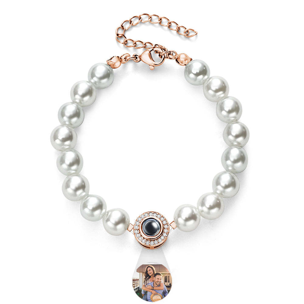 Custom Projection Diamond Beads Bracelet Pearl Chain Couple Gift - soufeeluk