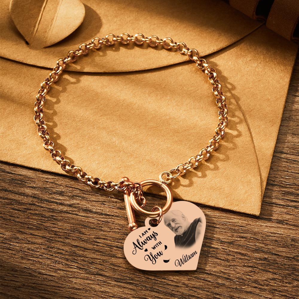 Custom Photo Bracelet with Heart Memorial Engraved Bracelet Engraving Stainless Steel Bracelet - soufeeluk