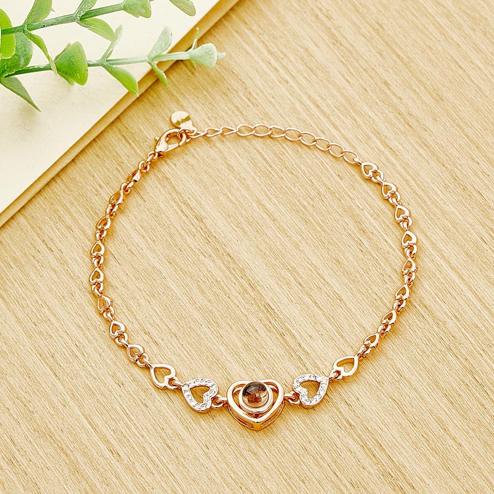 Custom Photo Projection Heart Link Bracelet Personalised Bracelet S925 Silver