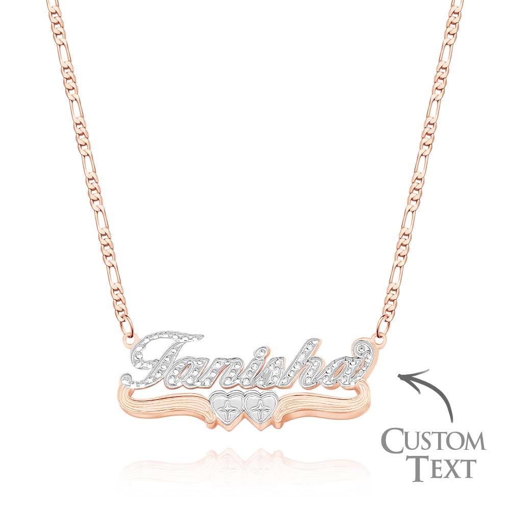 Personalised Hip Hop Name Necklace Double Hearts Decor Necklace Gifts for Men - soufeeluk