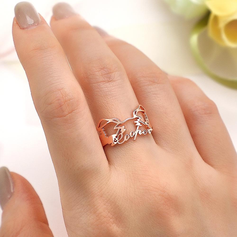 Custom Pet Silhouette Name Ring Cute Dog Cat Ear Modeling Jewellery Gift for Pet Lover - soufeeluk