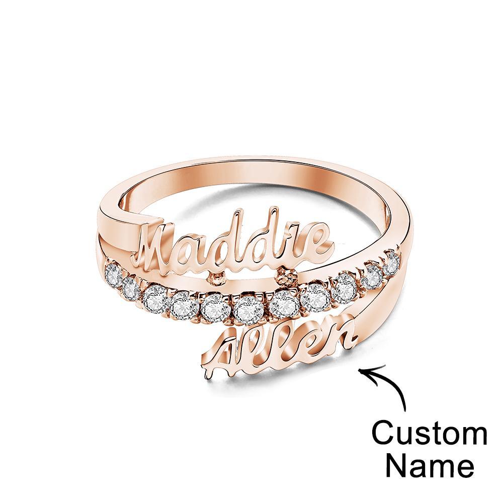 Custom Two Names Ring Personalised Gift For Mom Best Friend Gift Stackable Ring - soufeeluk