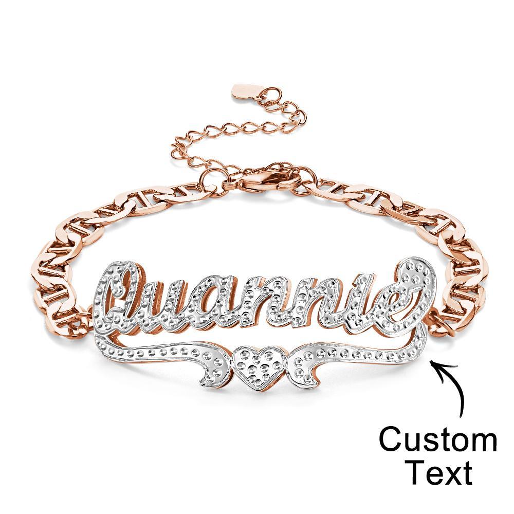 Personalised Hip Hop Name Bracelet Heart Decor Chain Bracelet Jewellery Gifts For Men - soufeeluk