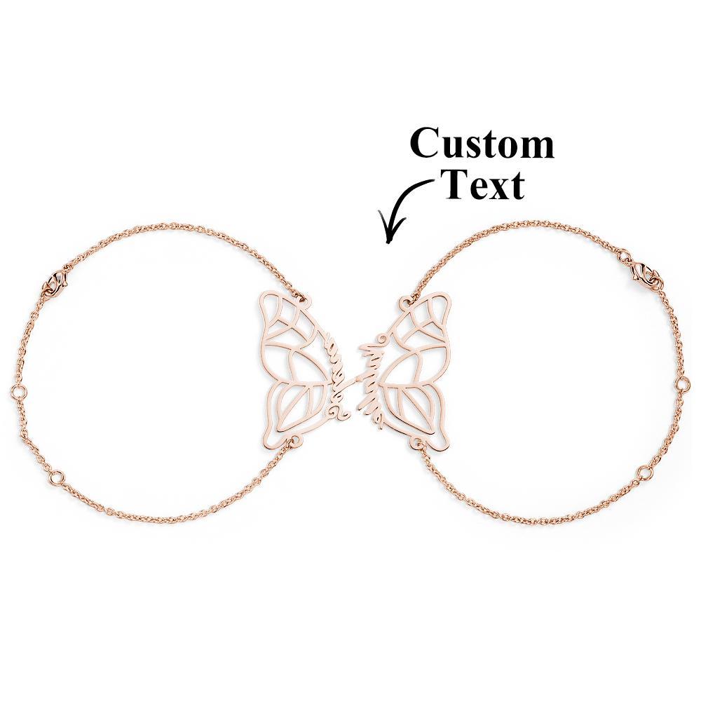 Custom Name Two Butterfly Bracelets Romantic Couple Gift - soufeeluk