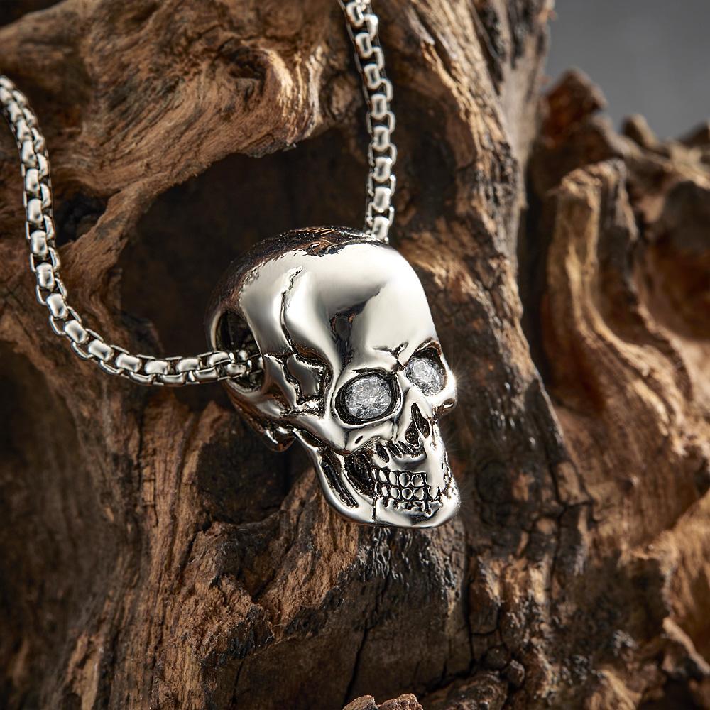 Engraved Skull Necklace With Birthstone Eyes Creative Gifts Halloween - soufeeluk
