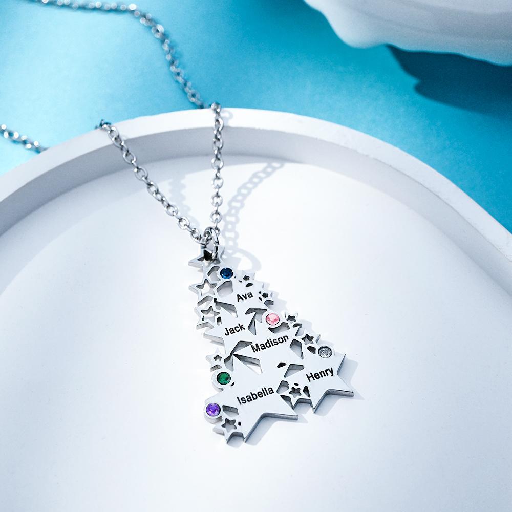 Custom Engraved Birthstone Necklace Star Christmas Tree Gifts - soufeeluk