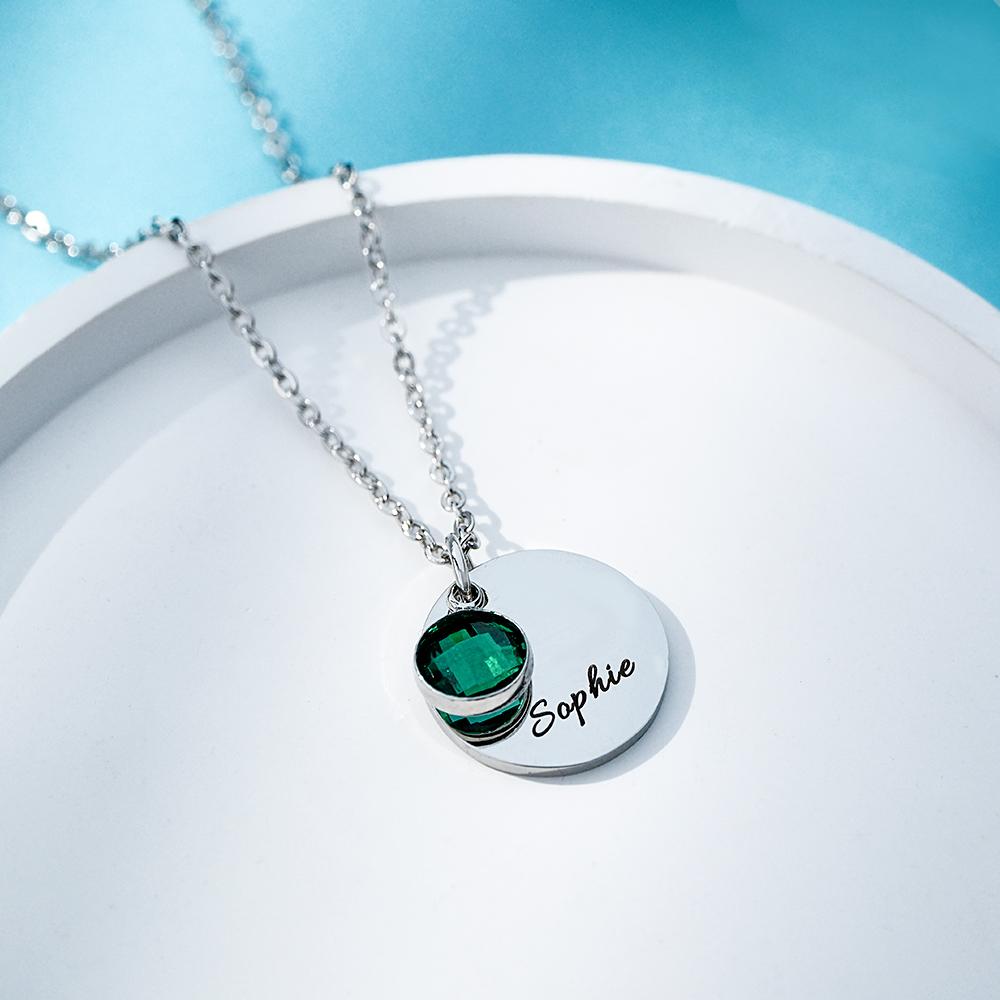 Custom Engraved Birthstone Necklace Romantic Gifts for Girlfriend
