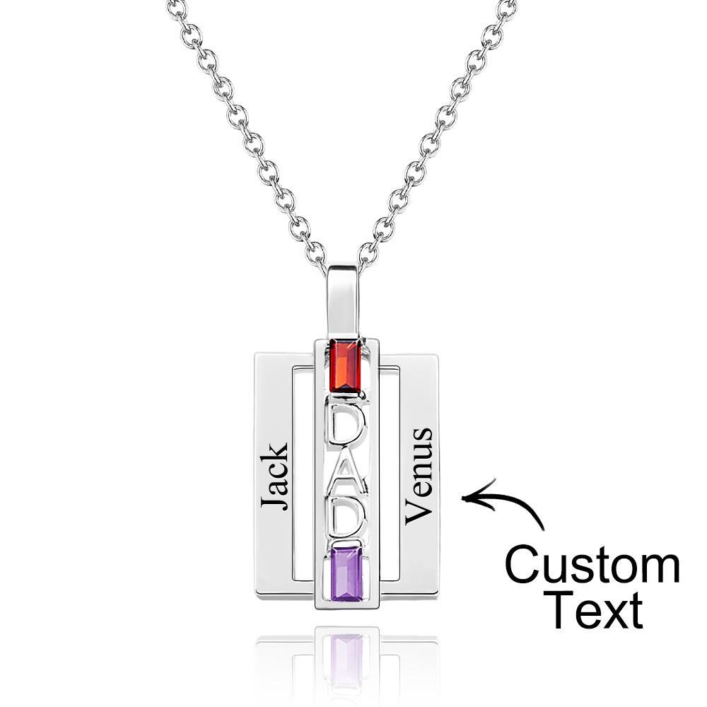 Custom Birthstone DAD Necklace Engraved Fashionable Jewelry Father's Day Gift - soufeeluk