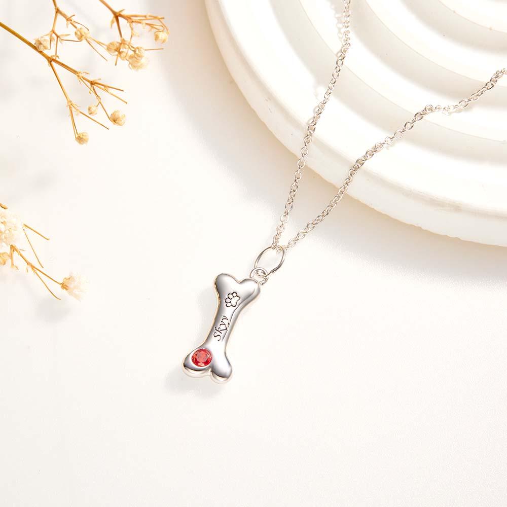 Engravable Bone Necklace With Birthstone Custom Pet Paw Pendant Gift For Pet Lovers - soufeeluk