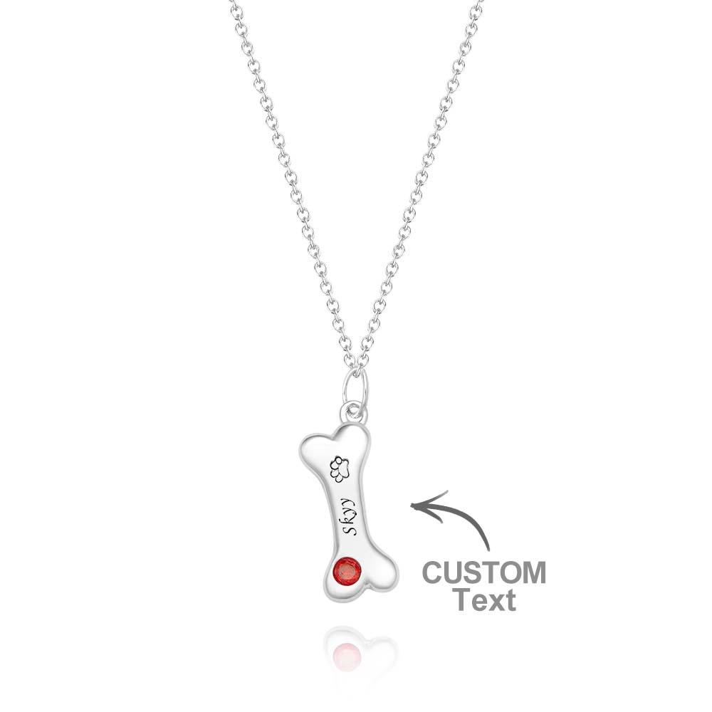 Engravable Bone Necklace With Birthstone Custom Pet Paw Pendant Gift For Pet Lovers - soufeeluk