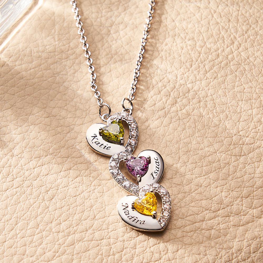 Engravable Birthstone Necklace Charming Heart Zircon Pendant Necklace For Girls - soufeeluk