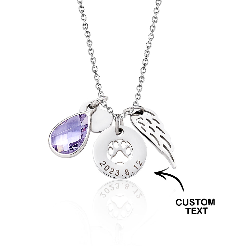 Custom Engraved Birthstone Necklace Memorial Gift for Pet Lover - soufeeluk