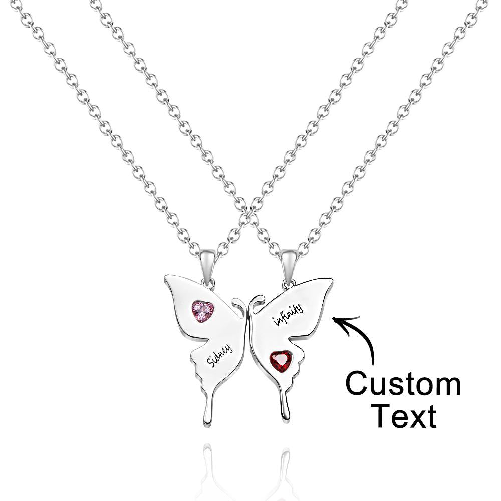 Custom Engraved Butterfly Necklace With Heart Birthstone Double Chains Creative Gifts For Sisters - soufeeluk