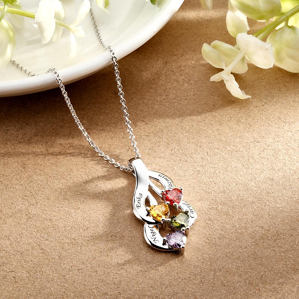 Engravable Vintage Necklace With Heart Birthstone Pendant Necklace For Her - soufeeluk