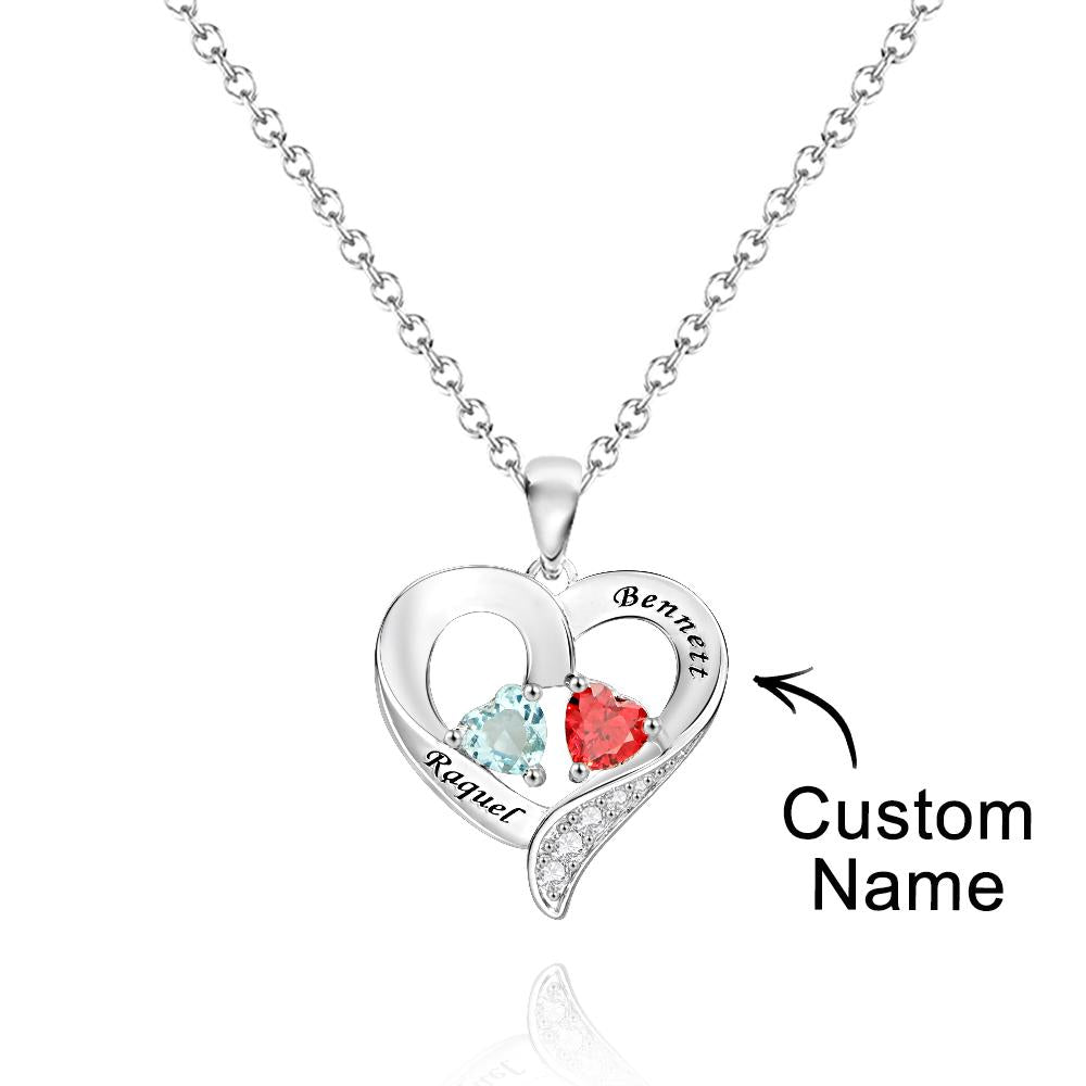 Engravable Birthstone Necklace Hollow Out Heart Pendant Jewellery Gifts For Her - soufeeluk