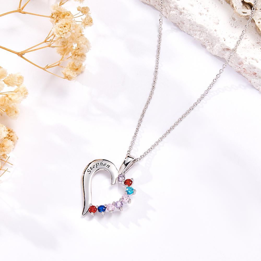 Fashion Birthstone Necklace Heart-Shaped Pendant For Her - soufeeluk