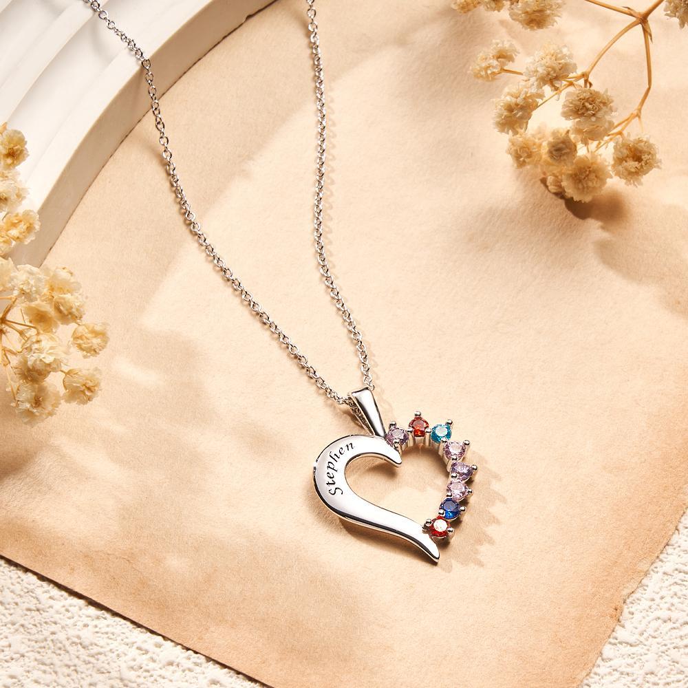 Fashion Birthstone Necklace Heart-Shaped Pendant For Her - soufeeluk