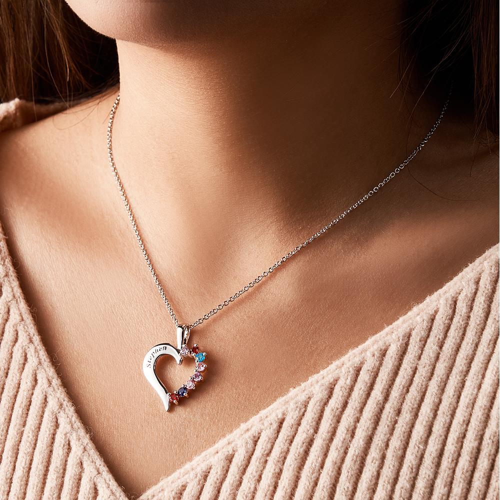Fashion Birthstone Necklace Heart-Shaped Pendant For Her - soufeeluk