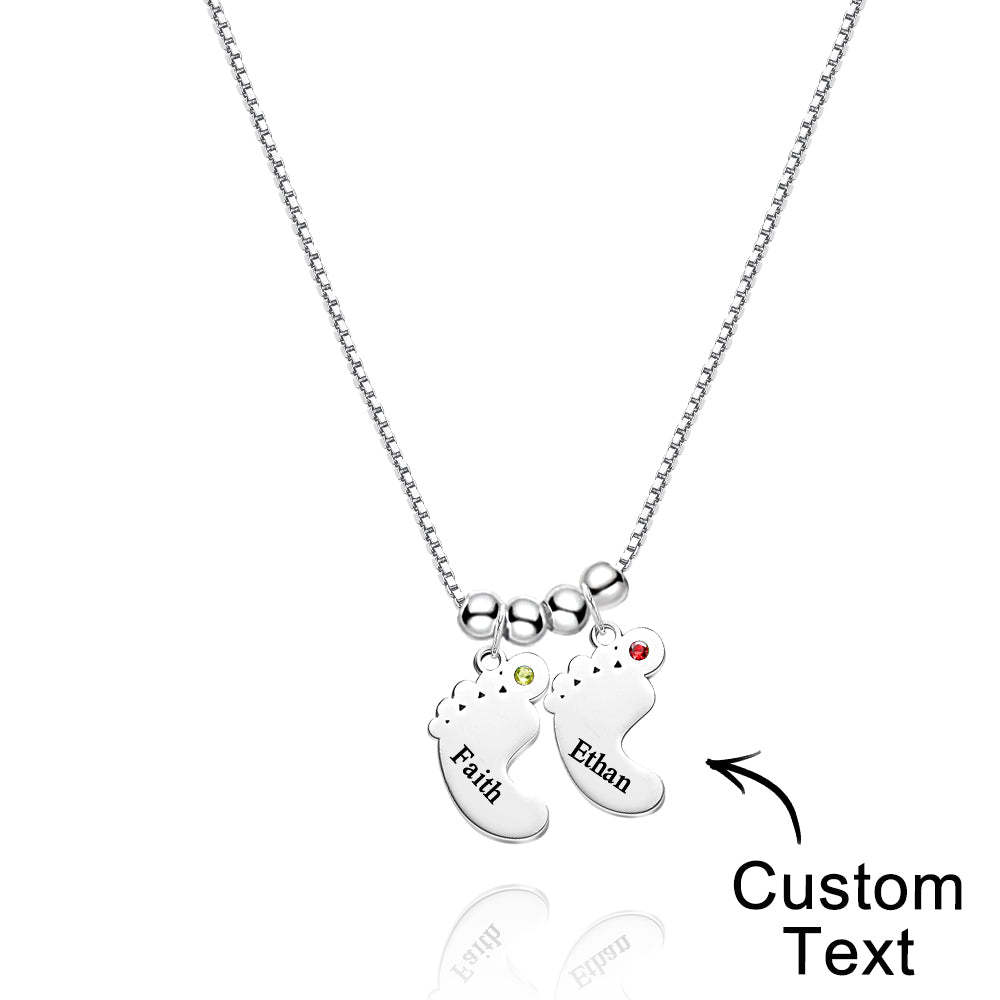 Custom Name Birthstone Baby Feet Charm Necklace For Christmas - soufeeluk