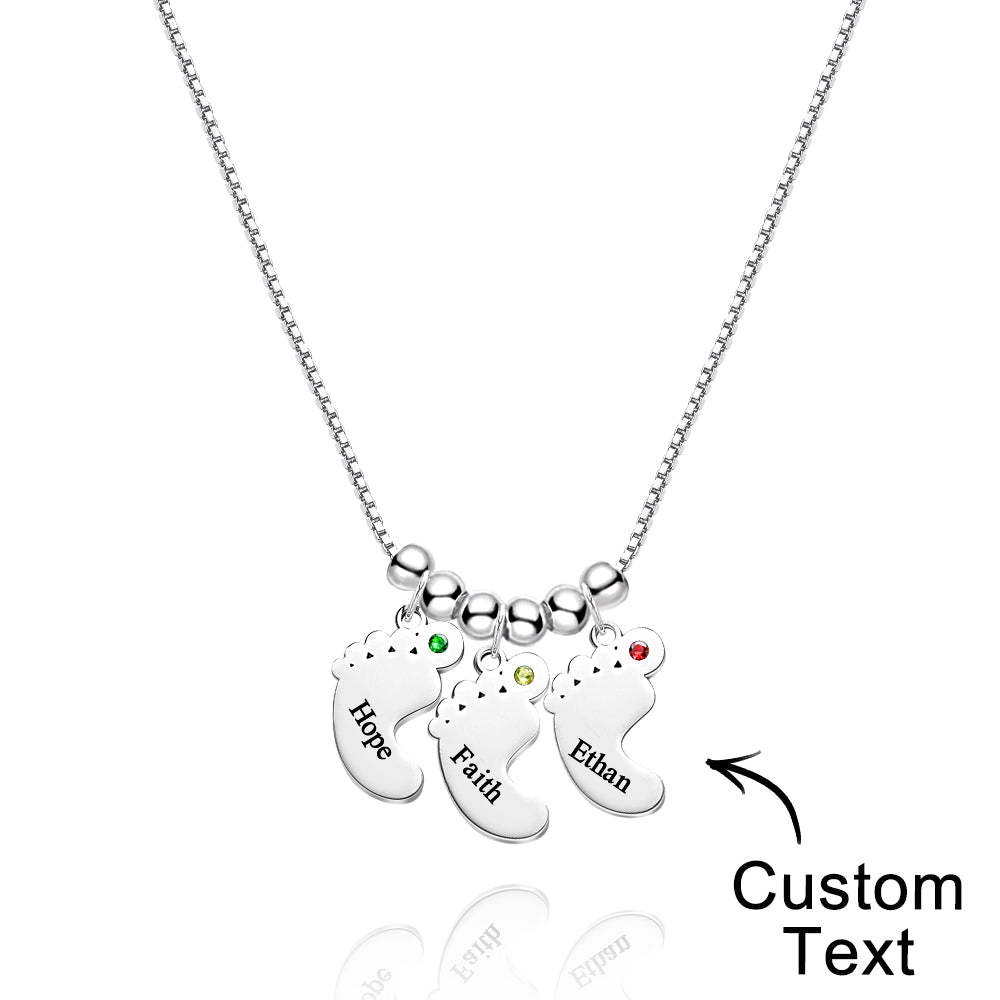 Custom Name Birthstone Baby Feet Charm Necklace For Christmas - soufeeluk