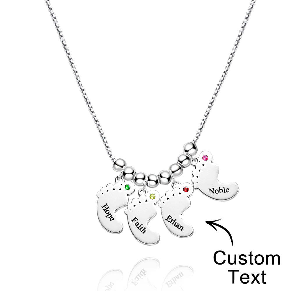 Custom Name Birthstone Baby Feet Charm Necklace For Christmas - soufeeluk