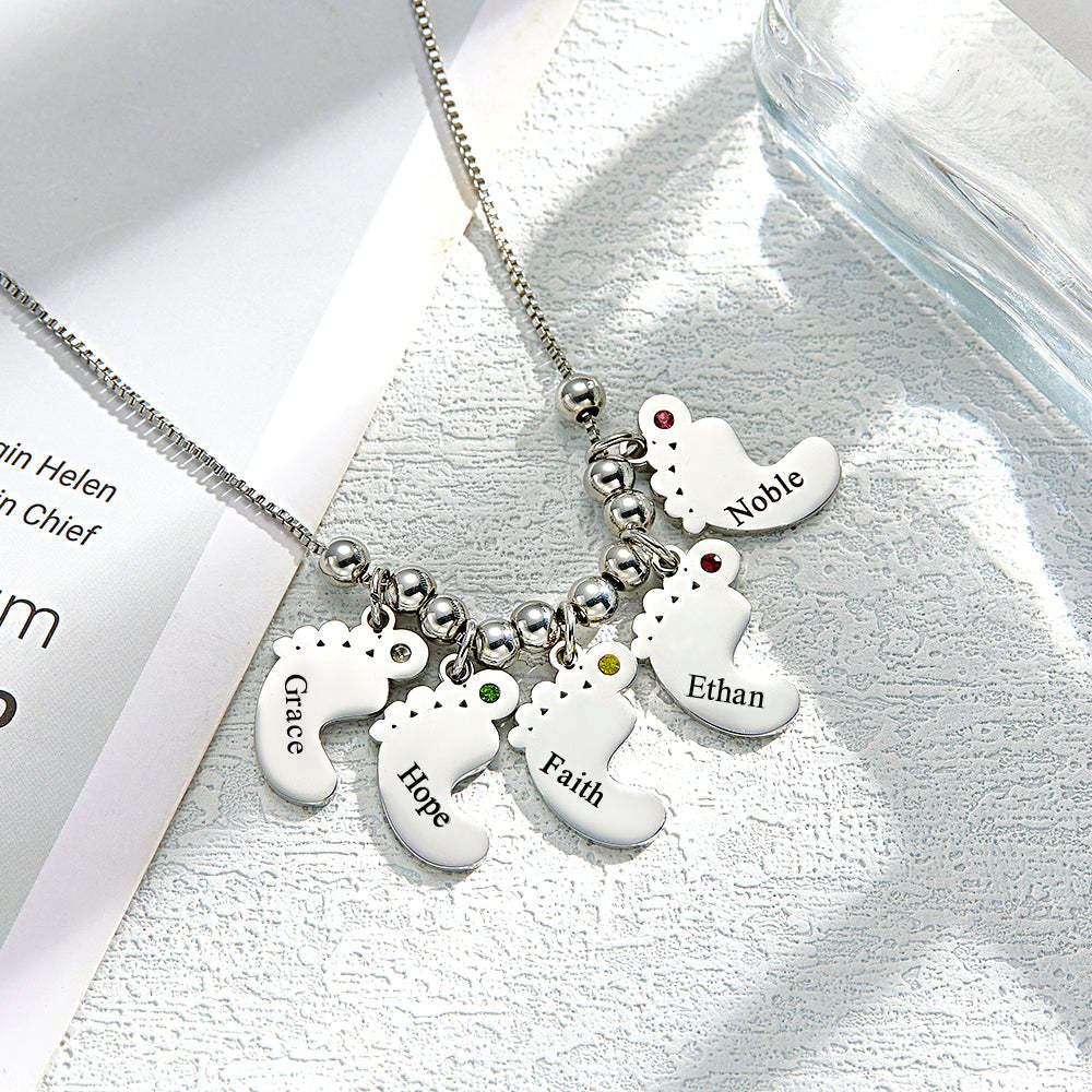Custom Name Birthstone Baby Feet Charm Necklace For Christmas - soufeeluk