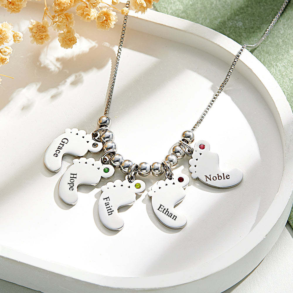 Custom Name Birthstone Baby Feet Charm Necklace For Christmas - soufeeluk